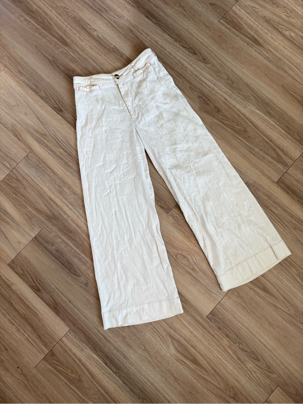 Anthropologie Wide Leg Linen Blend Pants in Off-White
